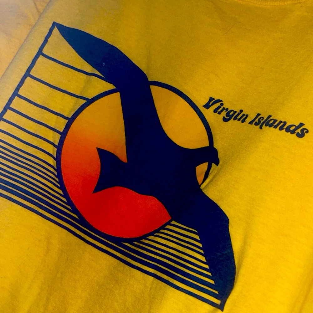 Vintage 38” Virgin Islands Sun Bird Screenprint Tourism Souvenir Tee Shirt 80s